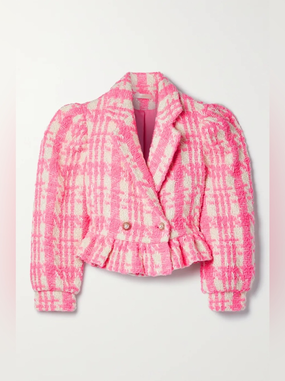 NWT LoveShackFancy Braelynn Tweed Houndstooth Wool Crop Jacket Blazer XS